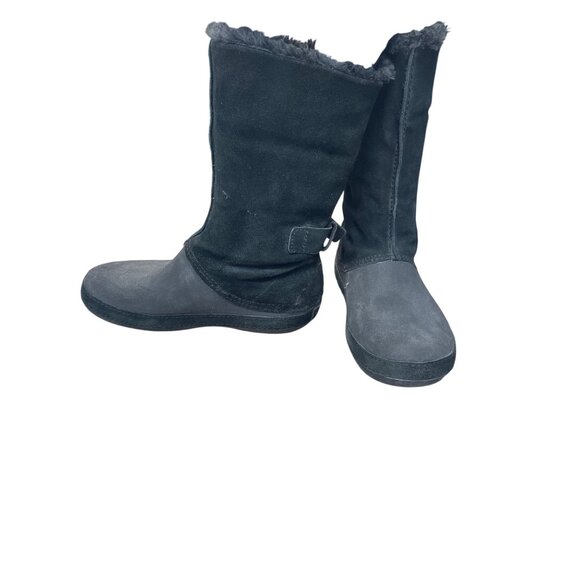 Crocs Faux Leather Fur Lined  Womans Black Mid Calf Winter boots Sz 8 SKU 9568 - Picture 2 of 16